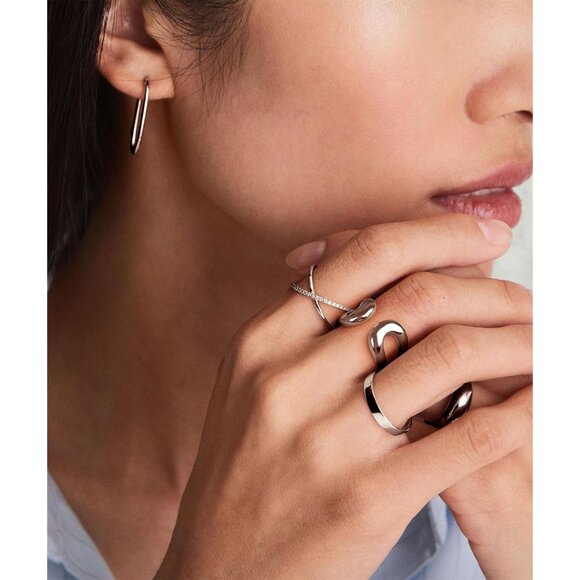 Women's Silver Chunky Bands Ring 14K Real Gold Plated Open Statement Rings - Picture 3 of 6